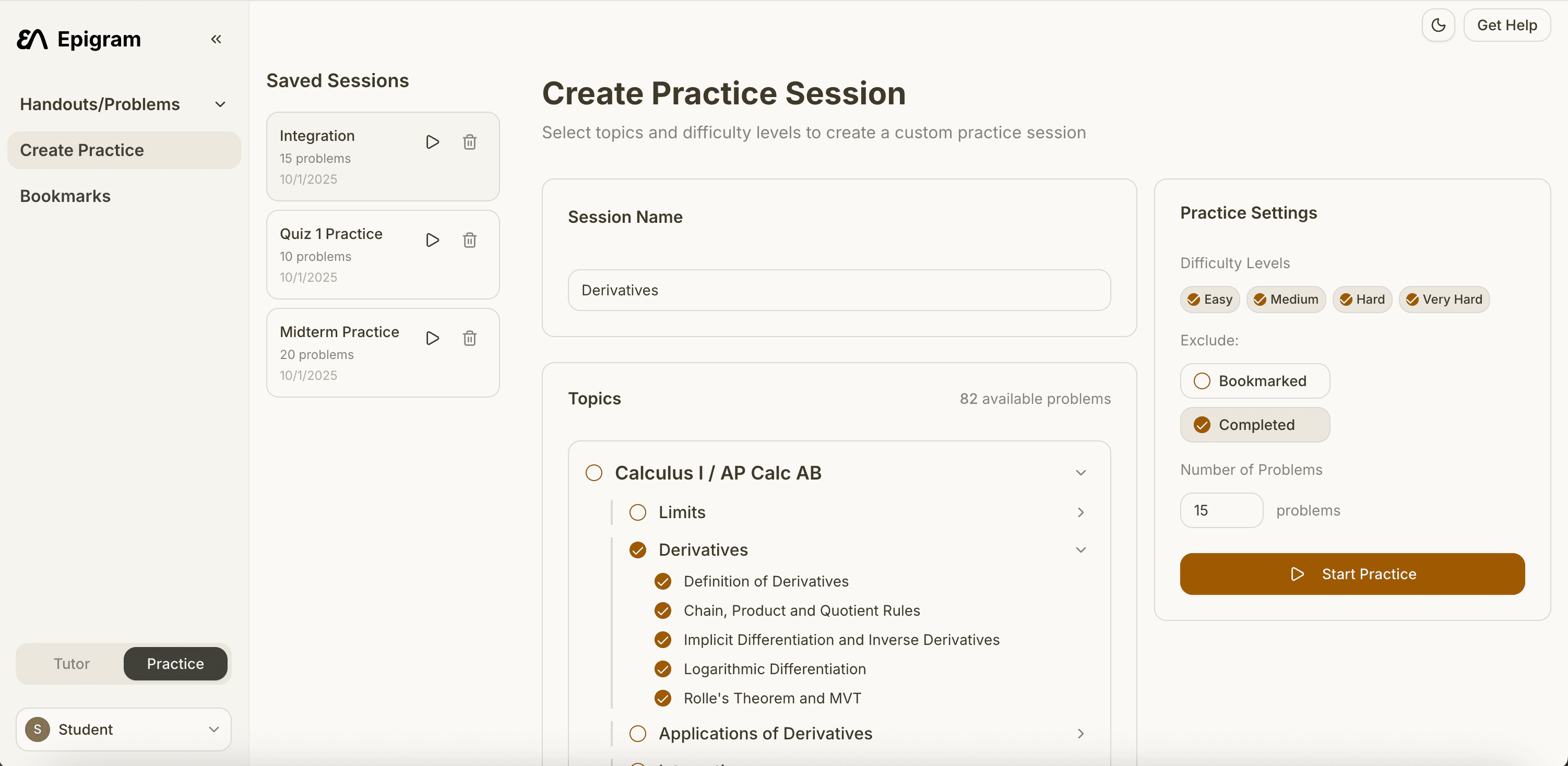 Personalized practice sessions