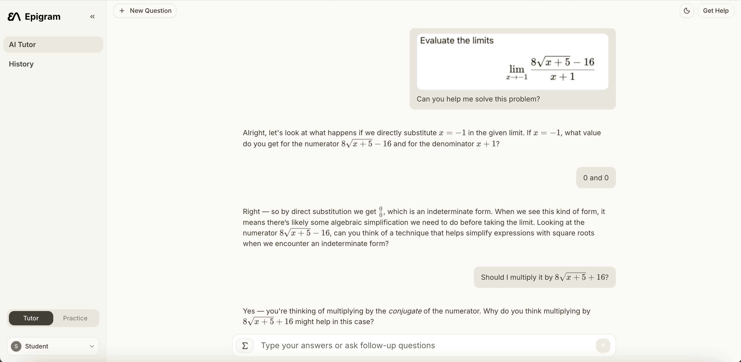 AI tutor providing step-by-step guidance